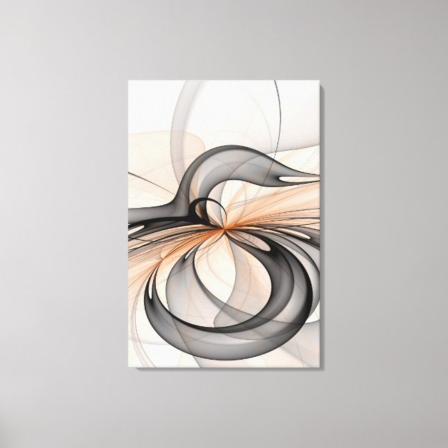 Abstract Anthracite Gray Sienna Modern Fractal Art Canvas Print (Front)
