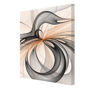 Abstract Anthracite Gray Sienna Modern Fractal Art Canvas Print