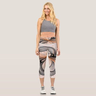 Abstract Anthracite Gray Sienna Modern Fractal Art Capri Leggings
