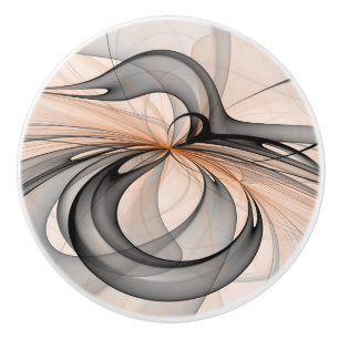 Abstract Anthracite Gray Sienna Modern Fractal Art Ceramic Knob