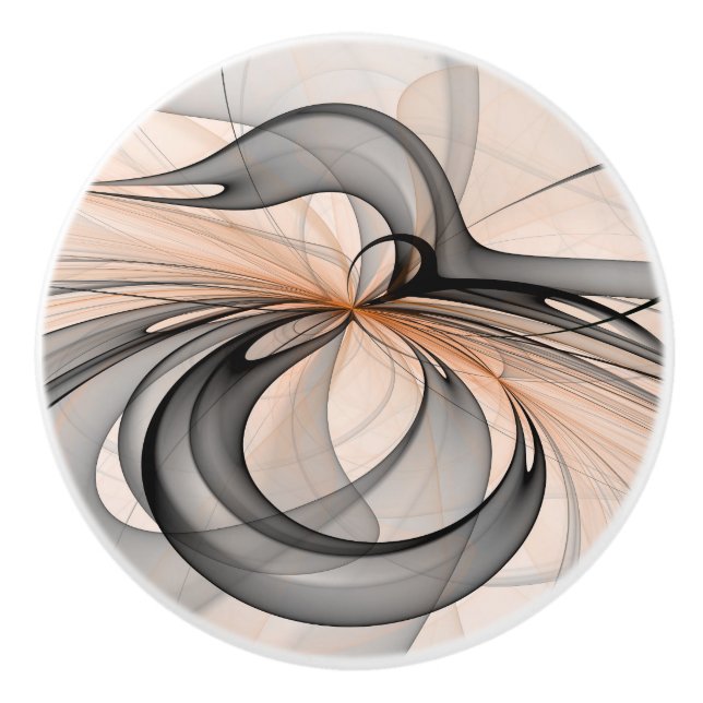 Abstract Anthracite Gray Sienna Modern Fractal Art Ceramic Knob (Front)