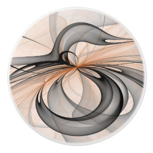 Abstract Anthracite Gray Sienna Modern Fractal Art Ceramic Knob
