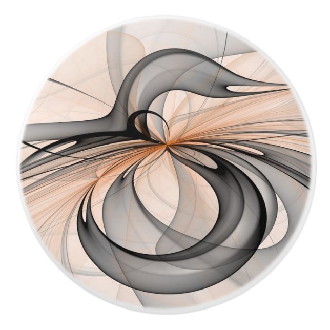 Abstract Anthracite Gray Sienna Modern Fractal Art Ceramic Knob (Front)