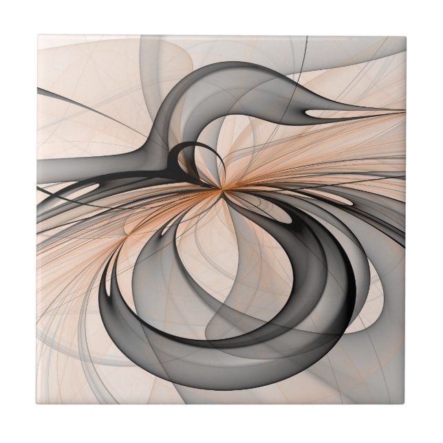 Abstract Anthracite Gray Sienna Modern Fractal Art Ceramic Tile (Front)