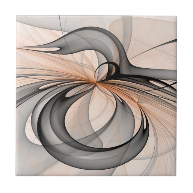 Abstract Anthracite Gray Sienna Modern Fractal Art Ceramic Tile (Front)