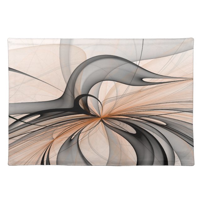 Abstract Anthracite Gray Sienna Modern Fractal Art Cloth Placemat (Front)