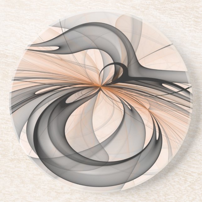 Abstract Anthracite Gray Sienna Modern Fractal Art Coaster (Front)