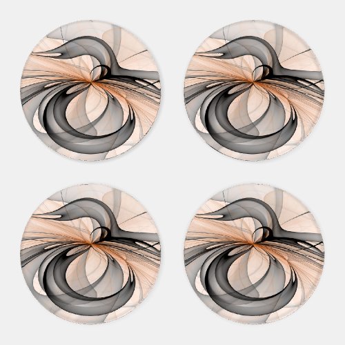Abstract Anthracite Gray Sienna Modern Fractal Art Coaster Set