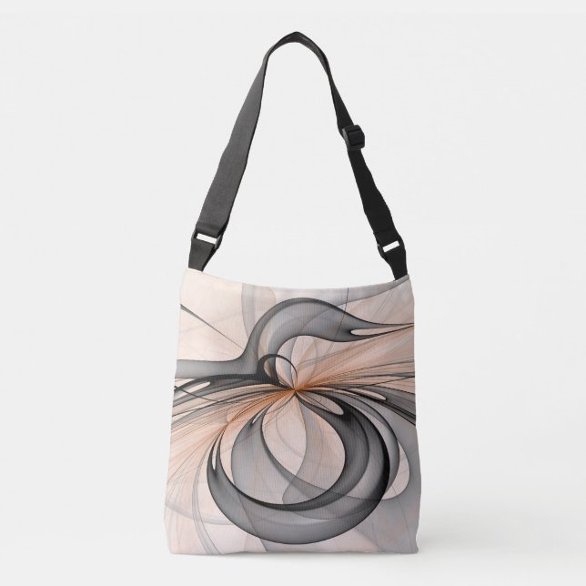 Abstract Anthracite Gray Sienna Modern Fractal Art Crossbody Bag (Front)