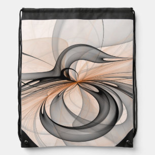 Abstract Anthracite Gray Sienna Modern Fractal Art Drawstring Bag