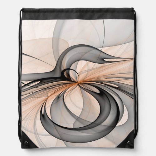 Abstract Anthracite Gray Sienna Modern Fractal Art Drawstring Bag