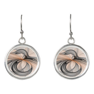 Abstract Anthracite Gray Sienna Modern Fractal Art Earrings