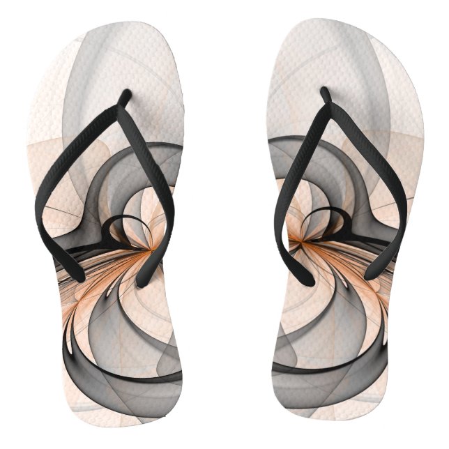 Abstract Anthracite Gray Sienna Modern Fractal Art Flip Flops (Footbed)
