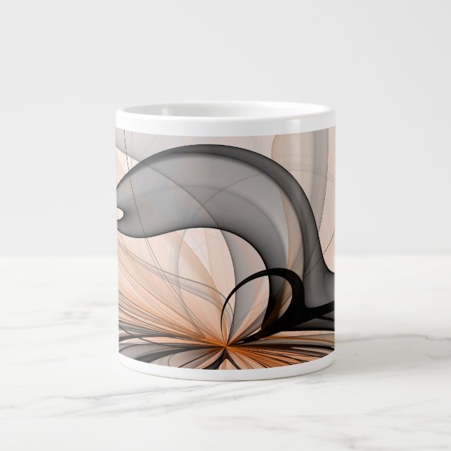 Abstract Anthracite Gray Sienna Modern Fractal Art Giant Coffee Mug (Front)