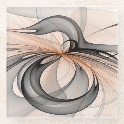 Abstract Anthracite Gray Sienna Modern Fractal Art Glass Coaster