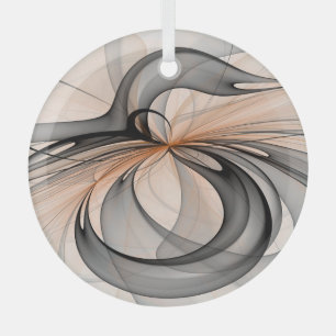 Abstract Anthracite Gray Sienna Modern Fractal Art Glass Ornament