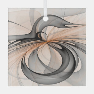 Abstract Anthracite Gray Sienna Modern Fractal Art Glass Ornament