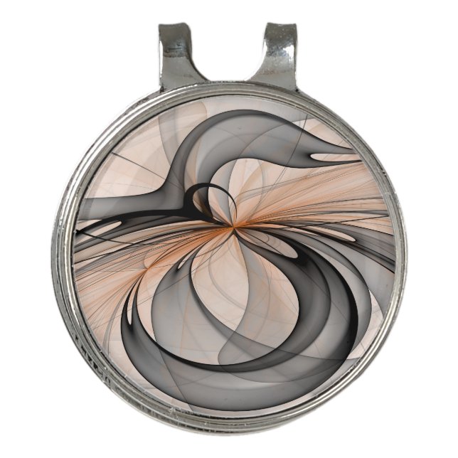 Abstract Anthracite Gray Sienna Modern Fractal Art Golf Hat Clip (Front)