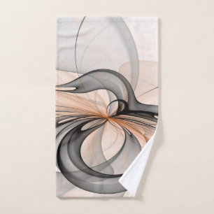 Abstract Anthracite Gray Sienna Modern Fractal Art Hand Towel