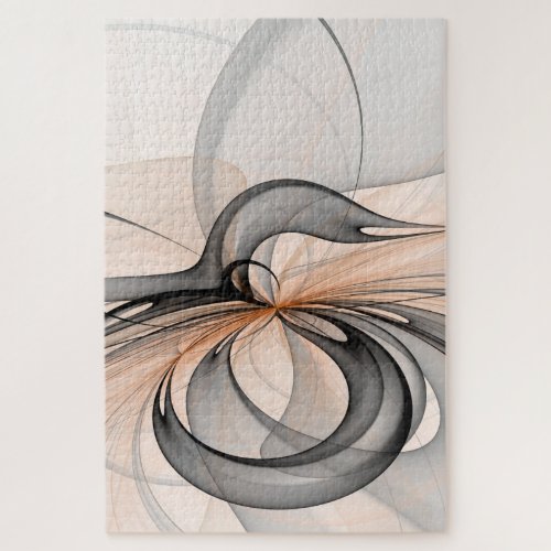 Abstract Anthracite Gray Sienna Modern Fractal Art Jigsaw Puzzle
