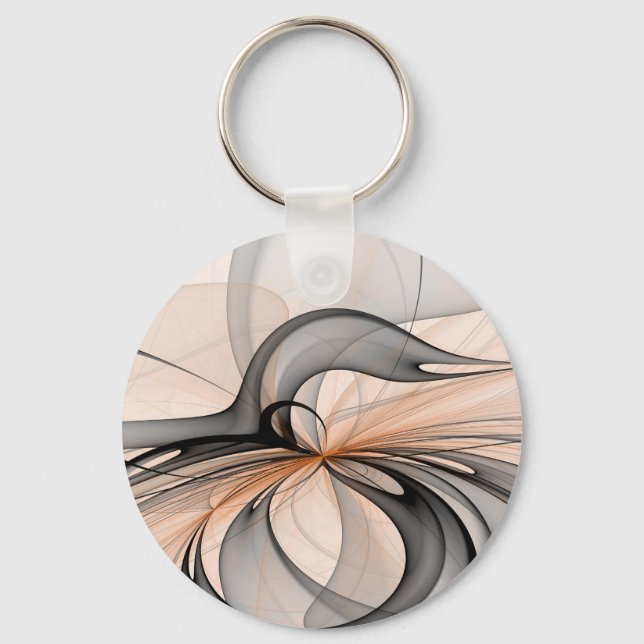 Abstract Anthracite Gray Sienna Modern Fractal Art Keychain (Front)