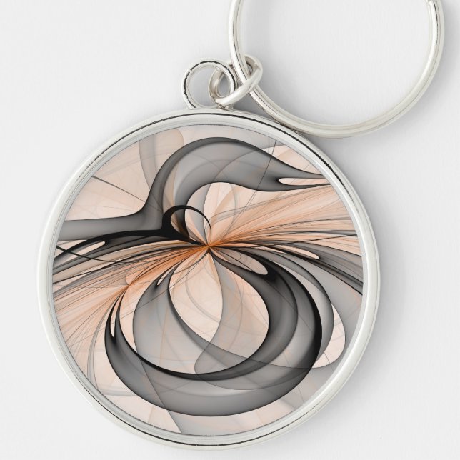 Abstract Anthracite Gray Sienna Modern Fractal Art Keychain (Front)