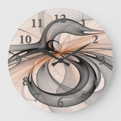 Abstract Anthracite Gray Sienna Modern Fractal Art Large Clock