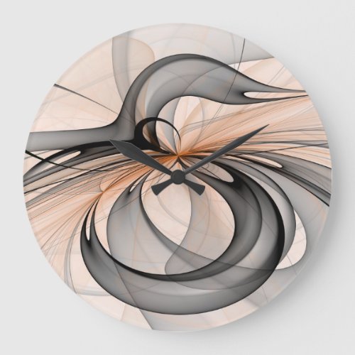 Abstract Anthracite Gray Sienna Modern Fractal Art Large Clock