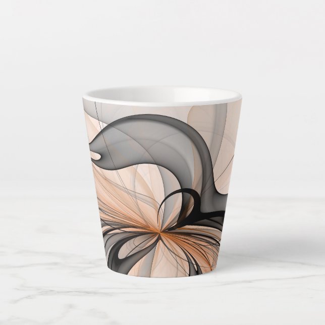 Abstract Anthracite Gray Sienna Modern Fractal Art Latte Mug (Front)