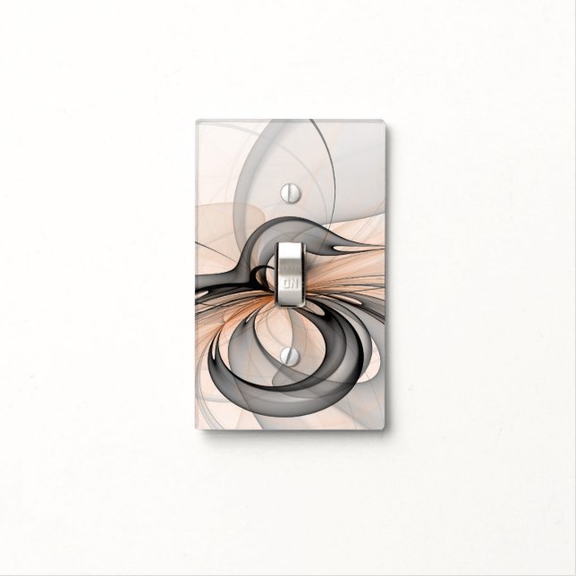 Abstract Anthracite Gray Sienna Modern Fractal Art Light Switch Cover (In Situ)