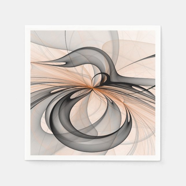 Abstract Anthracite Gray Sienna Modern Fractal Art Napkins (Front)