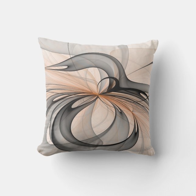 Abstract Anthracite Gray Sienna Modern Fractal Art Outdoor Pillow (Front)