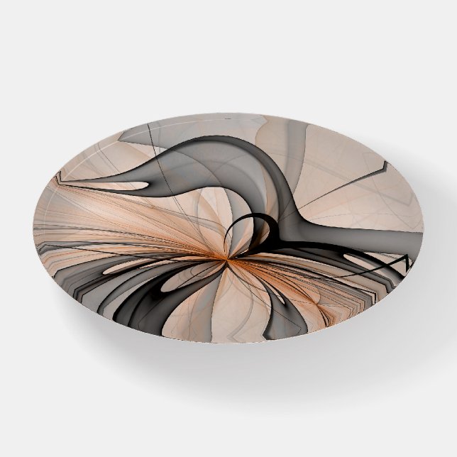 Abstract Anthracite Gray Sienna Modern Fractal Art Paperweight (Front)