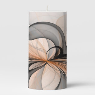 Abstract Anthracite Gray Sienna Modern Fractal Art Pillar Candle