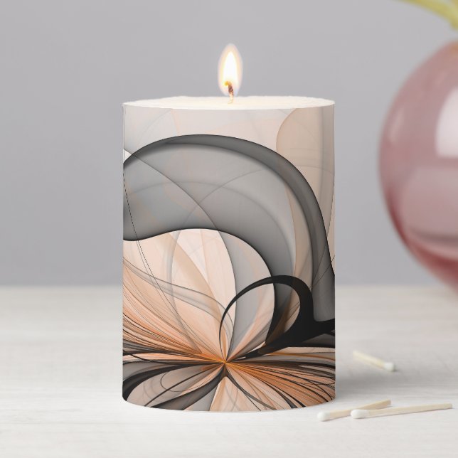 Abstract Anthracite Gray Sienna Modern Fractal Art Pillar Candle (In Situ)