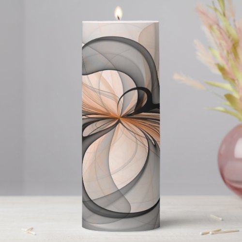 Abstract Anthracite Gray Sienna Modern Fractal Art Pillar Candle