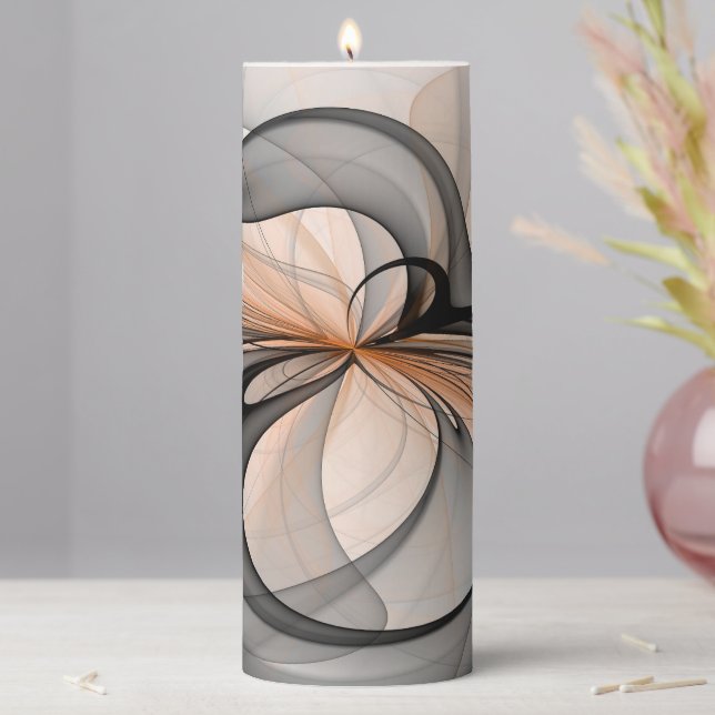 Abstract Anthracite Gray Sienna Modern Fractal Art Pillar Candle (In Situ)