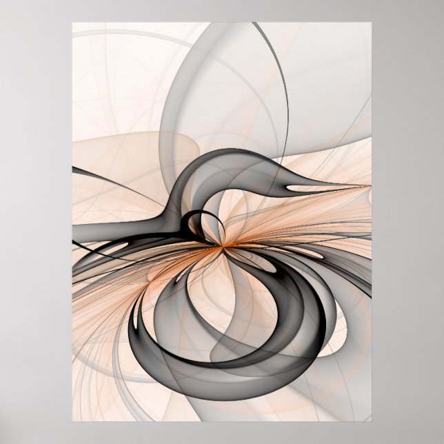 Abstract Anthracite Gray Sienna Modern Fractal Art Poster (Front)