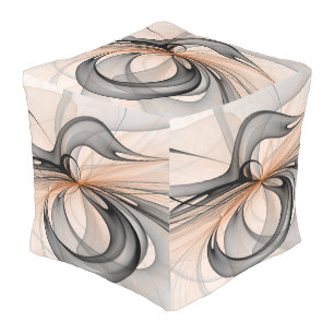 Abstract Anthracite Gray Sienna Modern Fractal Art Pouf