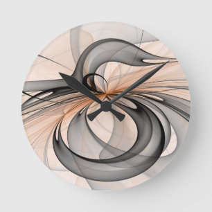 Abstract Anthracite Gray Sienna Modern Fractal Art Round Clock