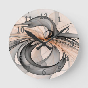 Abstract Anthracite Gray Sienna Modern Fractal Art Round Clock