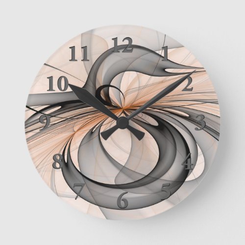 Abstract Anthracite Gray Sienna Modern Fractal Art Round Clock