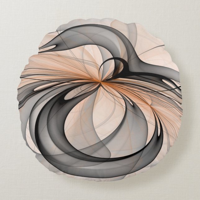 Abstract Anthracite Gray Sienna Modern Fractal Art Round Pillow (Front)
