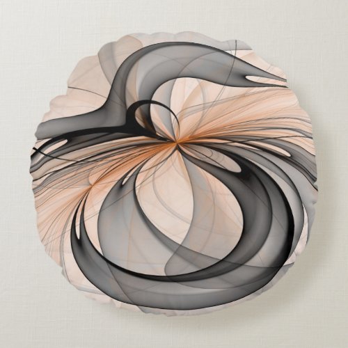 Abstract Anthracite Gray Sienna Modern Fractal Art Round Pillow