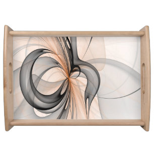Abstract Anthracite Gray Sienna Modern Fractal Art Serving Tray