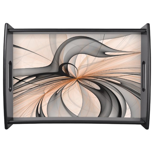 Abstract Anthracite Gray Sienna Modern Fractal Art Serving Tray (Front)