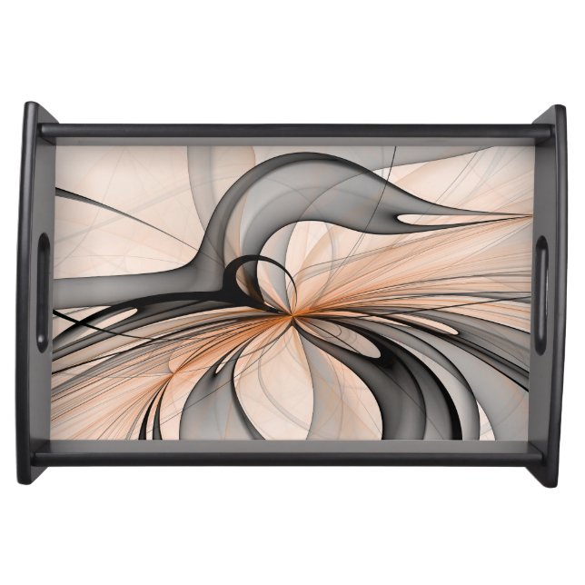 Abstract Anthracite Gray Sienna Modern Fractal Art Serving Tray (Front)
