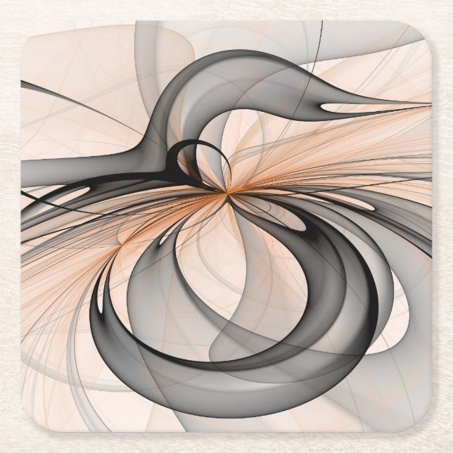 Abstract Anthracite Gray Sienna Modern Fractal Art Square Paper Coaster (Front)