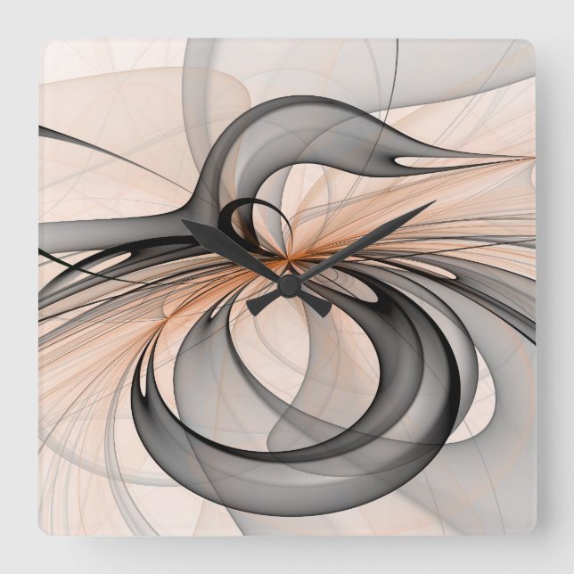 Abstract Anthracite Gray Sienna Modern Fractal Art Square Wall Clock (Front)