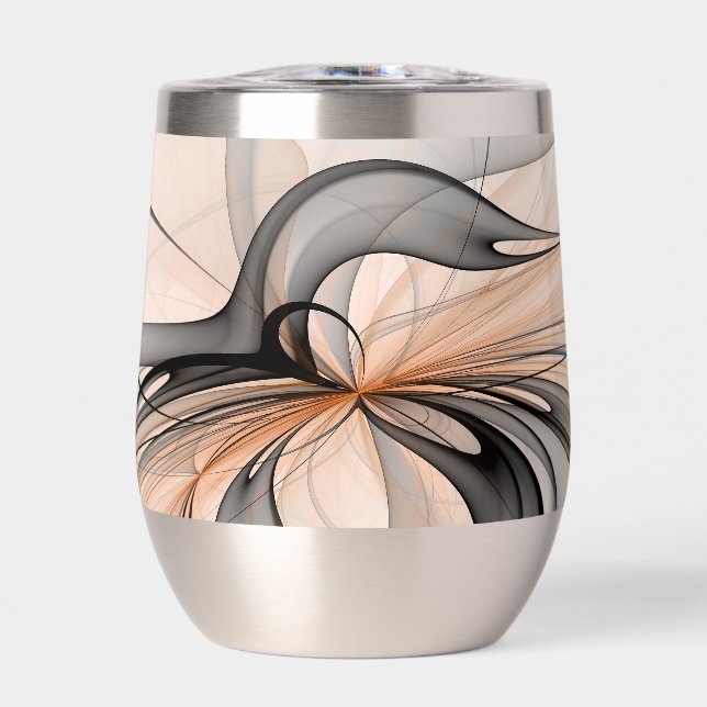 Abstract Anthracite Gray Sienna Modern Fractal Art Thermal Wine Tumbler (Front)
